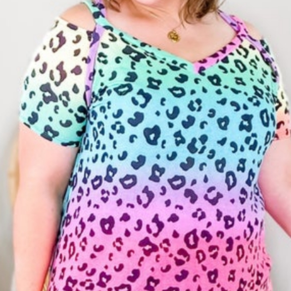 Plus-Size Bright & Fun Cold-Shoulder Leopard Top